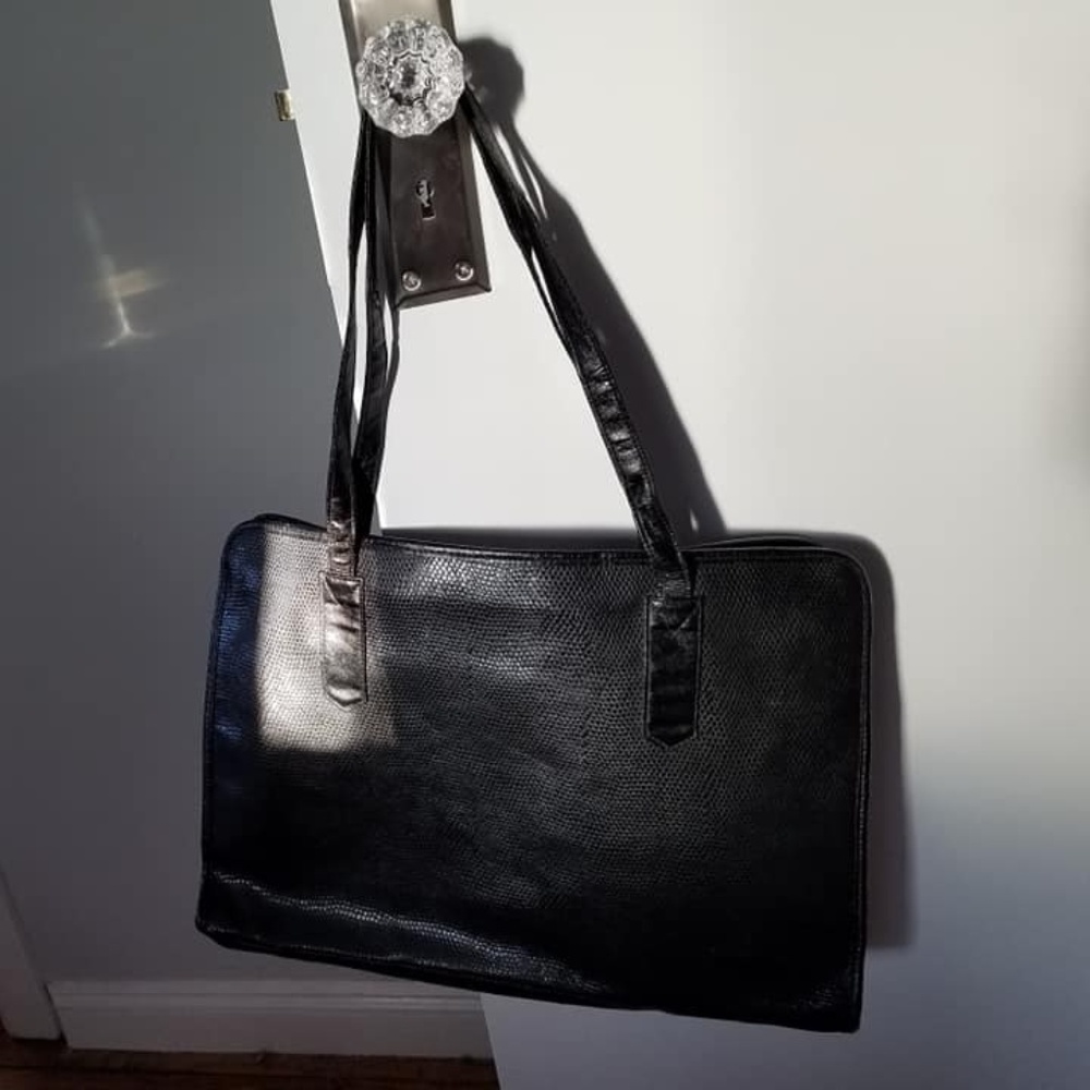 Vintage Black Lancôme Textured Tote Bag Pre-Owned Shoulder Bag